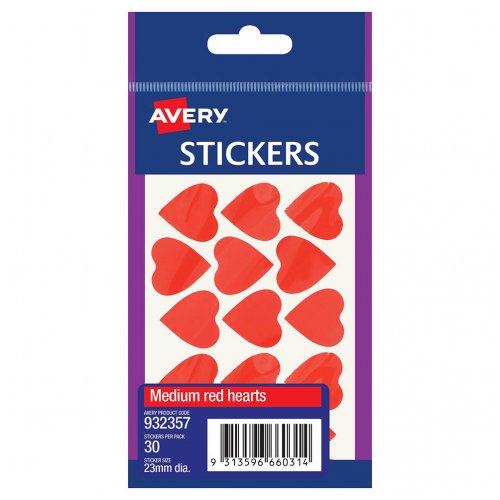 Stickers Avery Medium Red Hearts