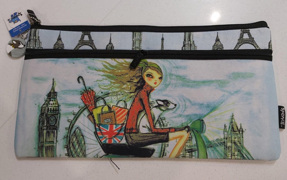 Pencil Case Spencil Twin Zip Girl on Moped