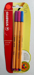 Fineliner Stabilo Point 88 0.4mm Blue Pink Purple 3 Pack