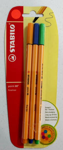 Fineliner Stabilo Point 88 0.4mm Blue Green Yellow 3 Pack